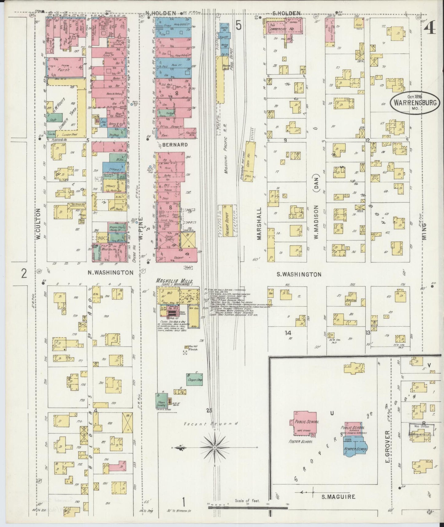 Sanborn Fire Insurance Map from Warrensburg, Johnson County, Missouri (1898), Sheet #0004 - Complete Map Set gallery image, historic Sanborn map, vintage wall art, Missouri Missouri