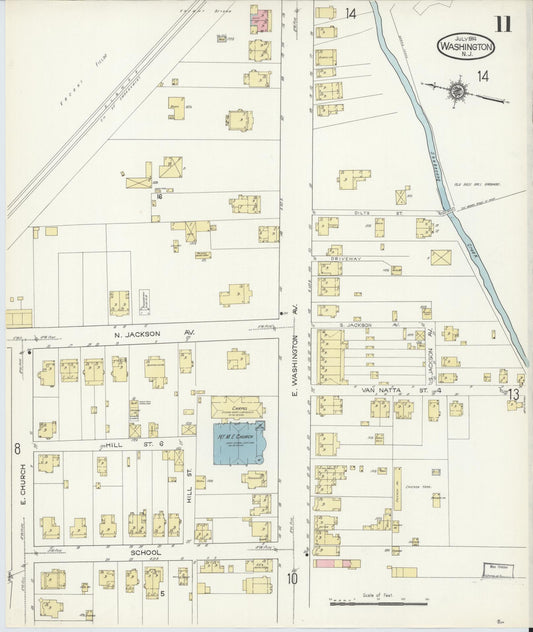 Sanborn Fire Insurance Map from Washington, Warren County, New Jersey (1914), Sheet #0011 - Historic Sanborn Fire Insurance Map Print, vintage old map wall art, antique decor, genealogy gift, Washington Washington map