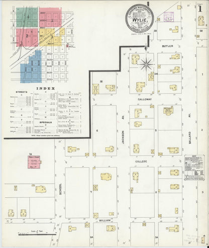 Sanborn Fire Insurance Map from Wylie, Collin County, Texas (1906), Sheet #0001 - Historic Sanborn Fire Insurance Map Print, vintage old map wall art, antique decor, genealogy gift, Texas Texas map