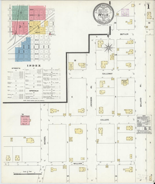 Sanborn Fire Insurance Map from Wylie, Collin County, Texas (1906), Sheet #0001 - Historic Sanborn Fire Insurance Map Print, vintage old map wall art, antique decor, genealogy gift, Texas Texas map