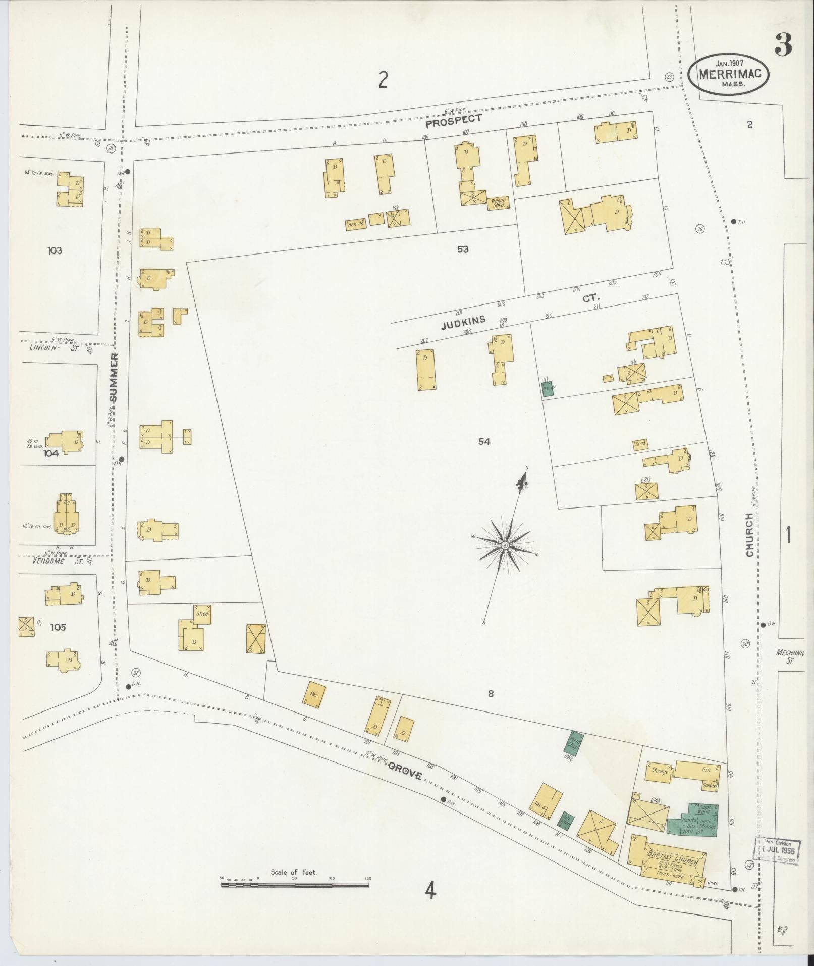 Sanborn Fire Insurance Map from Merrimac, Essex County, Massachusetts (1907), Sheet #0003 - Complete Map Set gallery image, historic Sanborn map, vintage wall art, Massachusetts Massachusetts