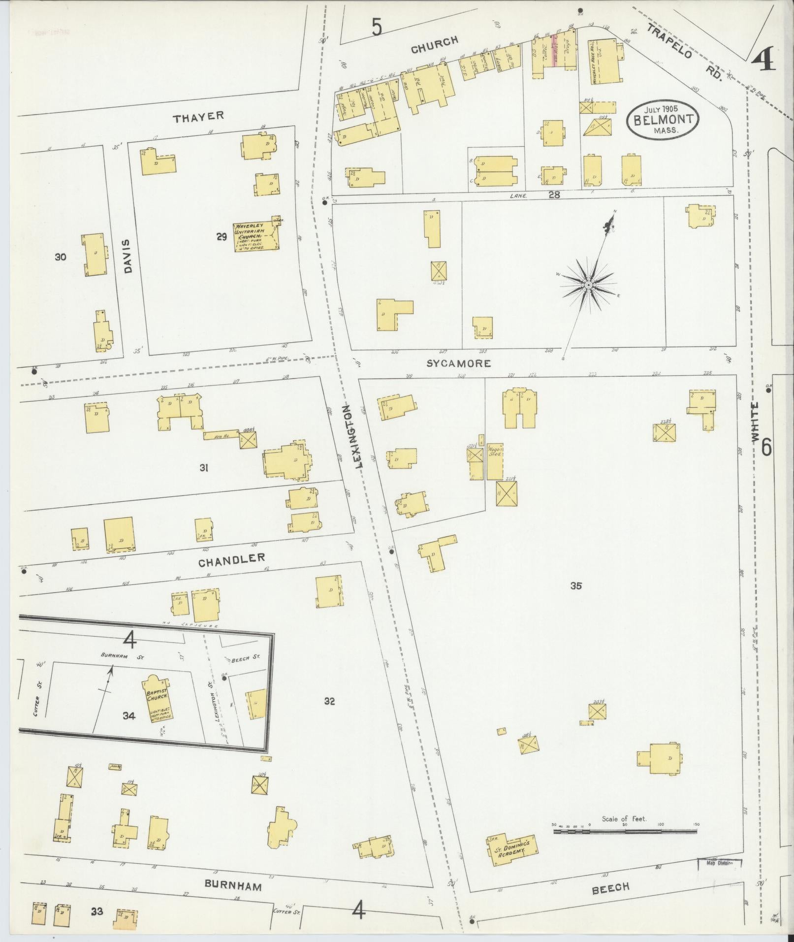 Sanborn Fire Insurance Map from Belmont, Middlesex County, Massachusetts (1905), Sheet #0004 - Complete Map Set gallery image, historic Sanborn map, vintage wall art, Massachusetts Massachusetts