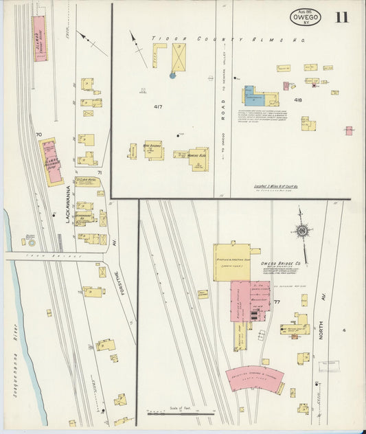 Sanborn Fire Insurance Map from Owego, Tioga County, New York (1915), Sheet #0011 - Historic Sanborn Fire Insurance Map Print, vintage old map wall art, antique decor, genealogy gift, New York New York map