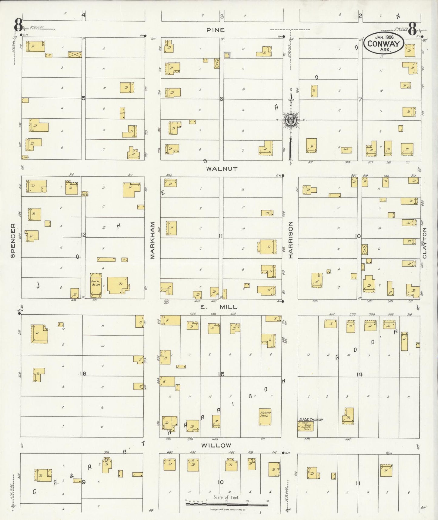 Sanborn Fire Insurance Map from Conway, Faulkner County, Arkansas (1926), Sheet #0008 - Complete Map Set gallery image, historic Sanborn map, vintage wall art, Arkansas Arkansas