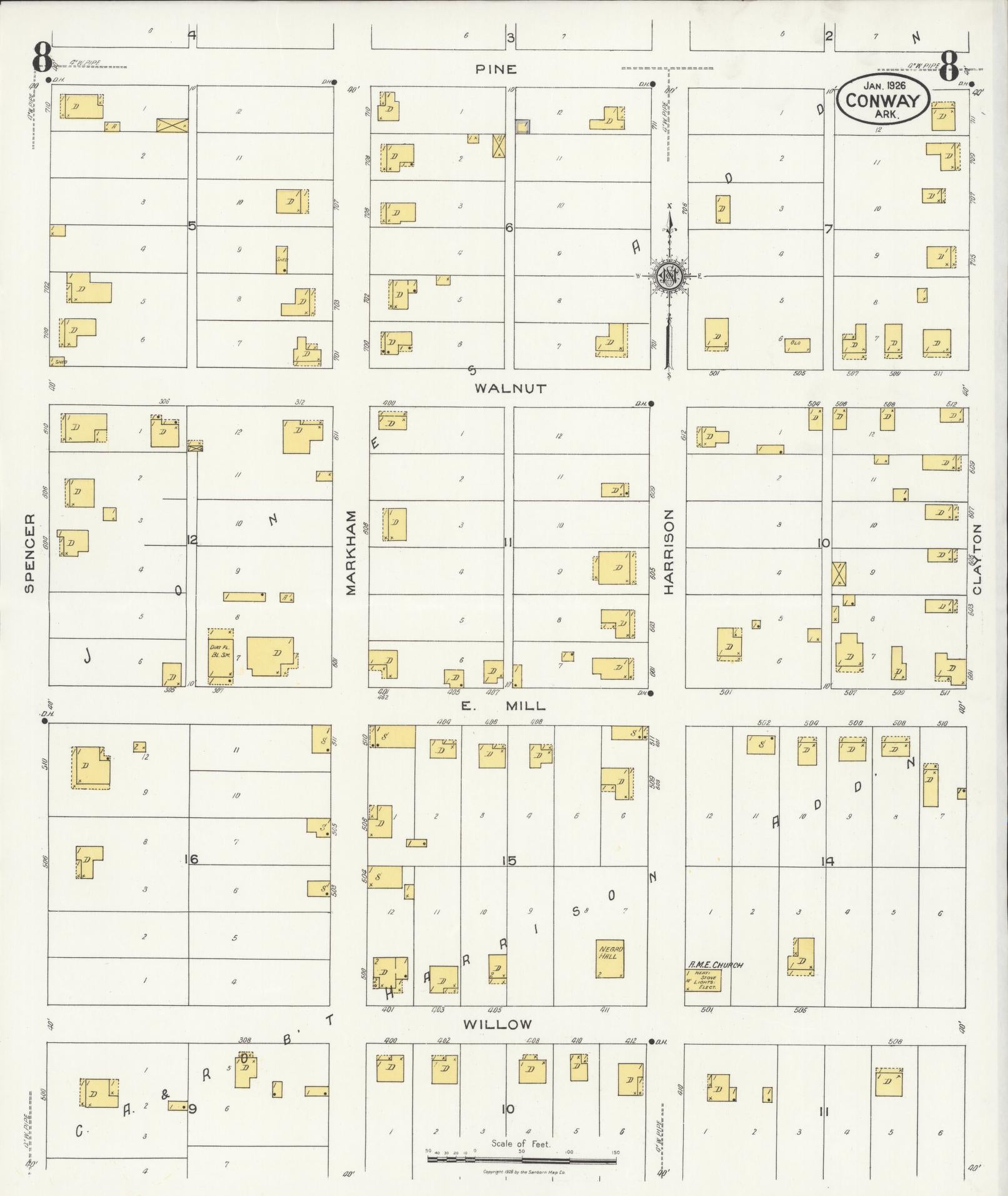 Sanborn Fire Insurance Map from Conway, Faulkner County, Arkansas (1926), Sheet #0008 - Complete Map Set gallery image, historic Sanborn map, vintage wall art, Arkansas Arkansas