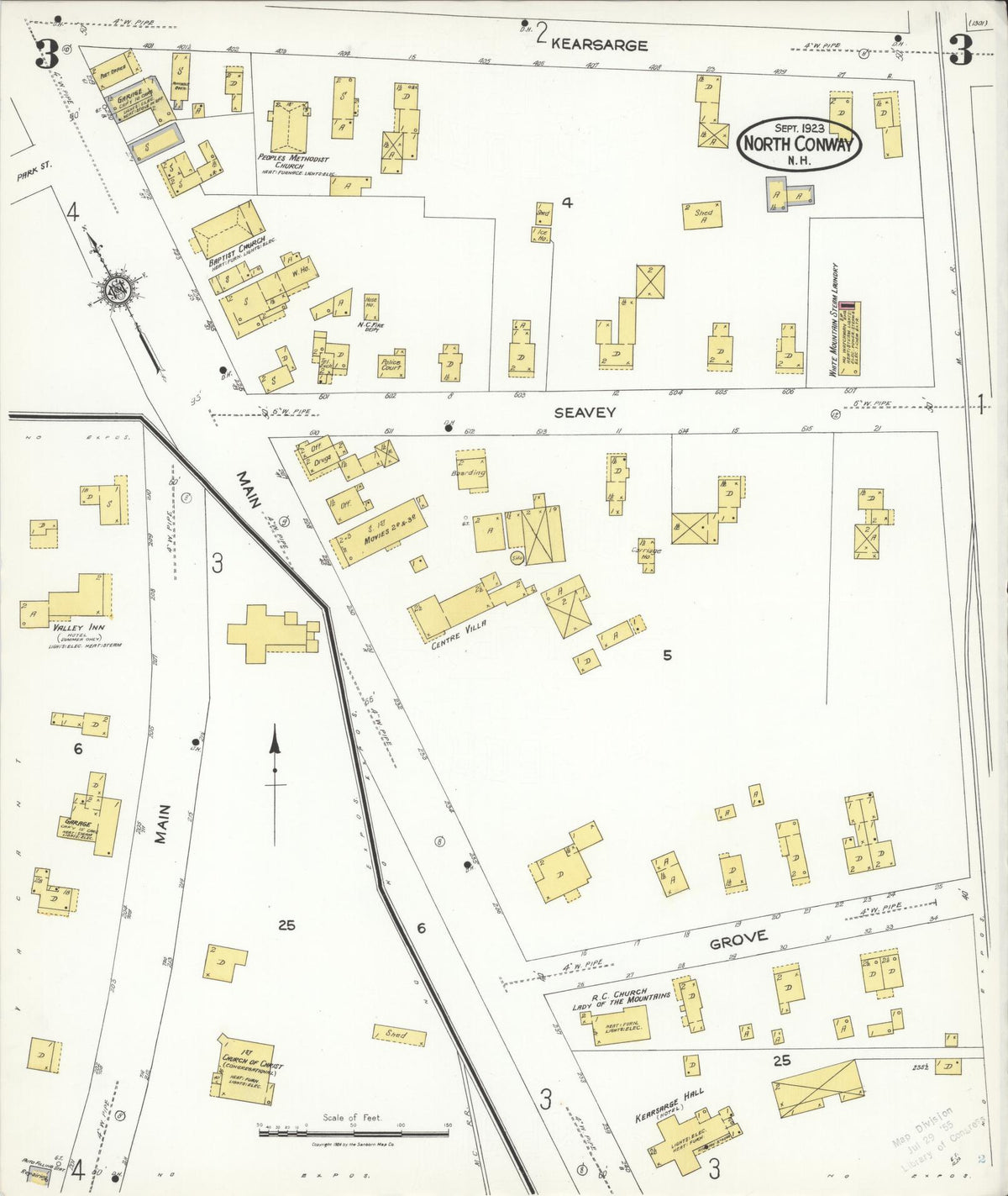 Sanborn Fire Insurance Map from North Conway, Carroll County, New Hampshire (1923), Sheet #0003 - Historic Sanborn Fire Insurance Map Print, vintage old map wall art, antique decor, genealogy gift, New Hampshire New Hampshire map