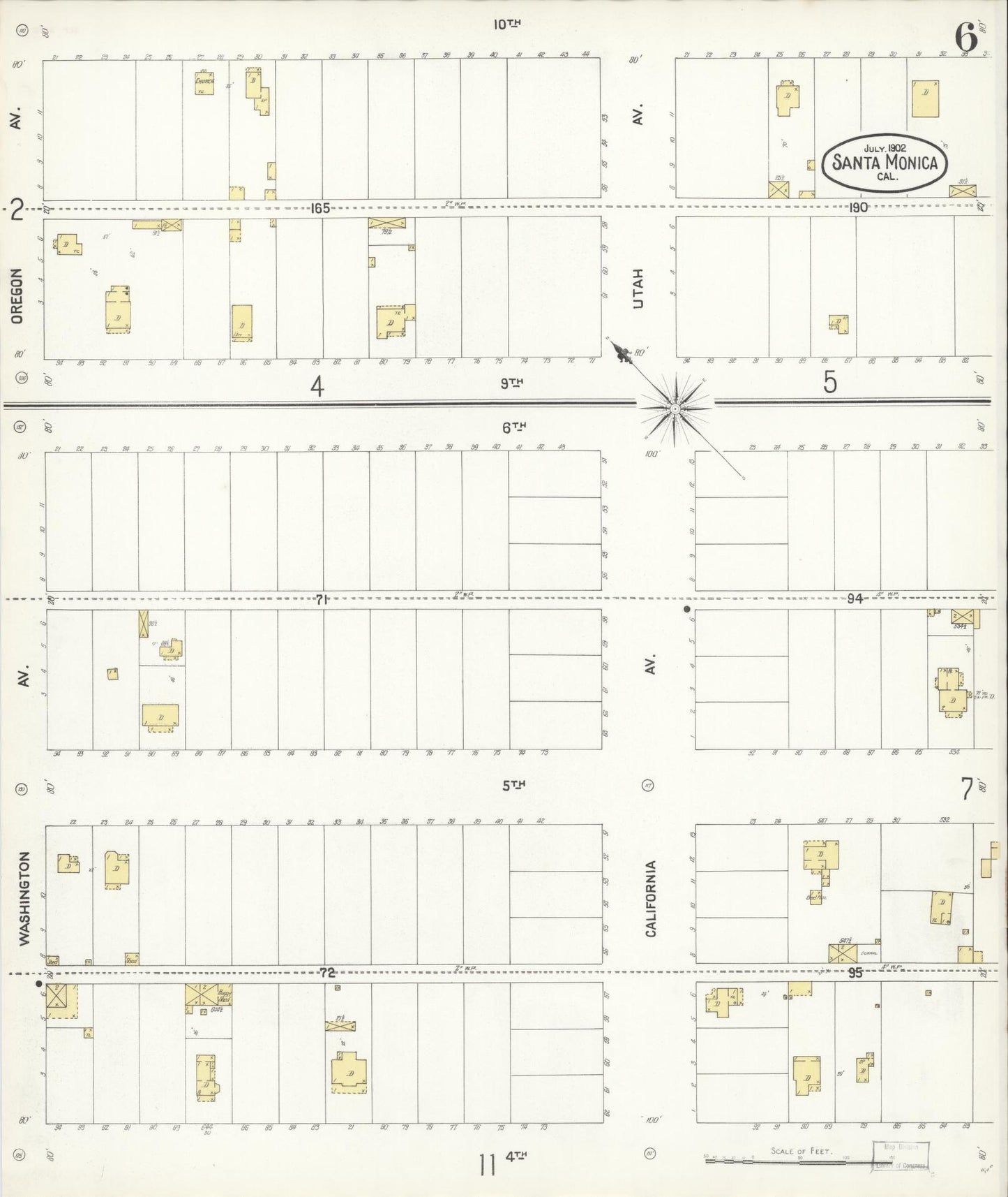 Sanborn Fire Insurance Map from Santa Monica, Los Angeles County, California (1902), Sheet #0006 - Complete Map Set gallery image, historic Sanborn map, vintage wall art, California California