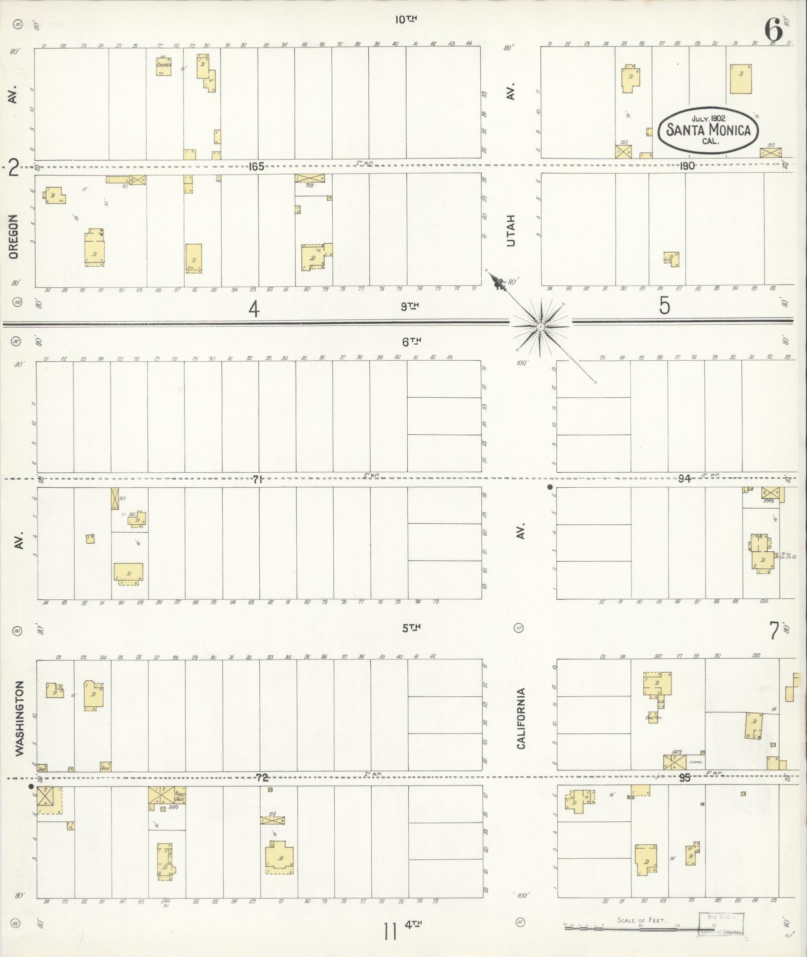 Sanborn Fire Insurance Map from Santa Monica, Los Angeles County, California (1902), Sheet #0006 - Complete Map Set gallery image, historic Sanborn map, vintage wall art, California California