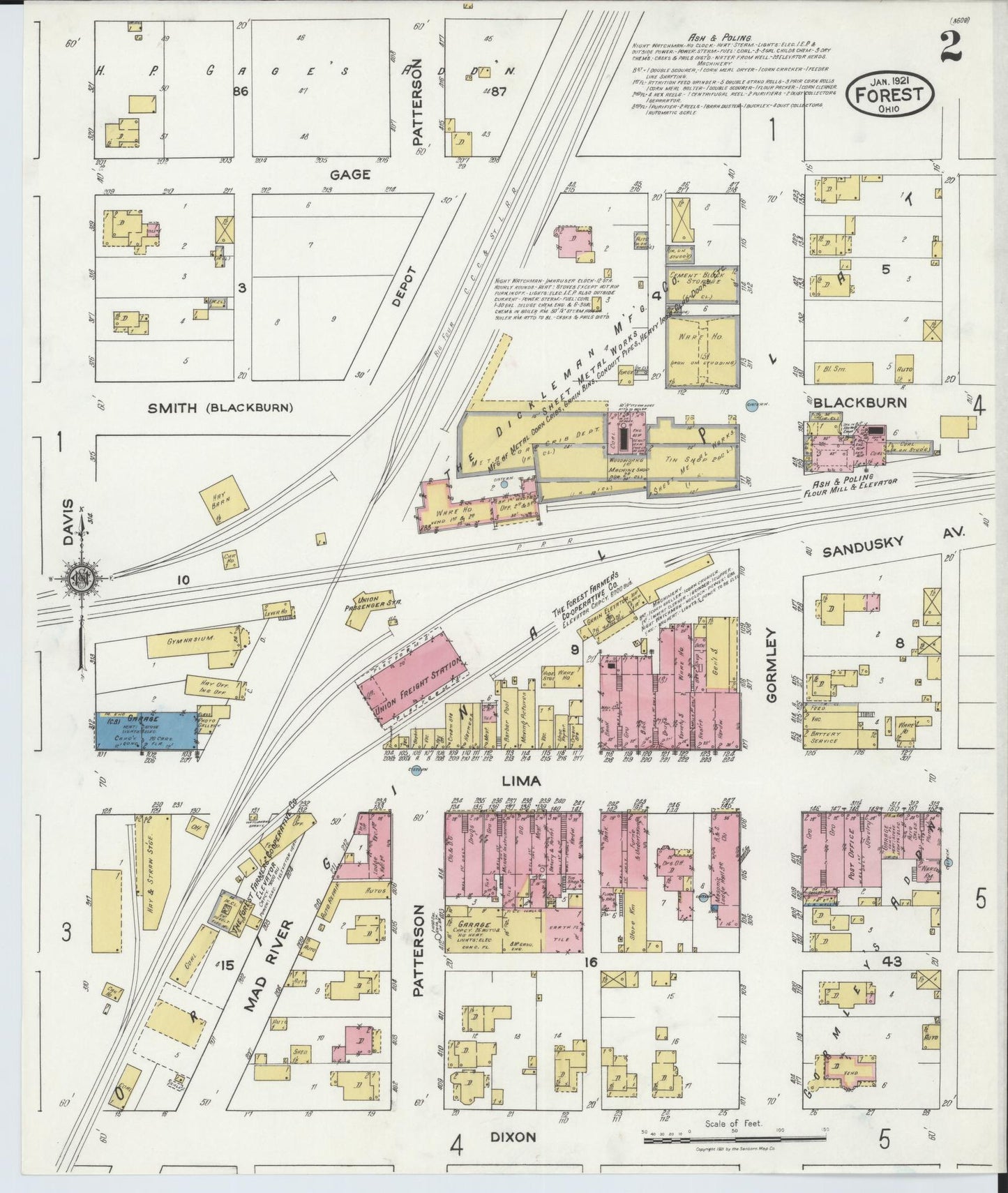 Sanborn Fire Insurance Map from Forest, Hardin County, Ohio (1921), Sheet #0002 - Historic Sanborn Fire Insurance Map Print, vintage old map wall art, antique decor, genealogy gift, Ohio Ohio map