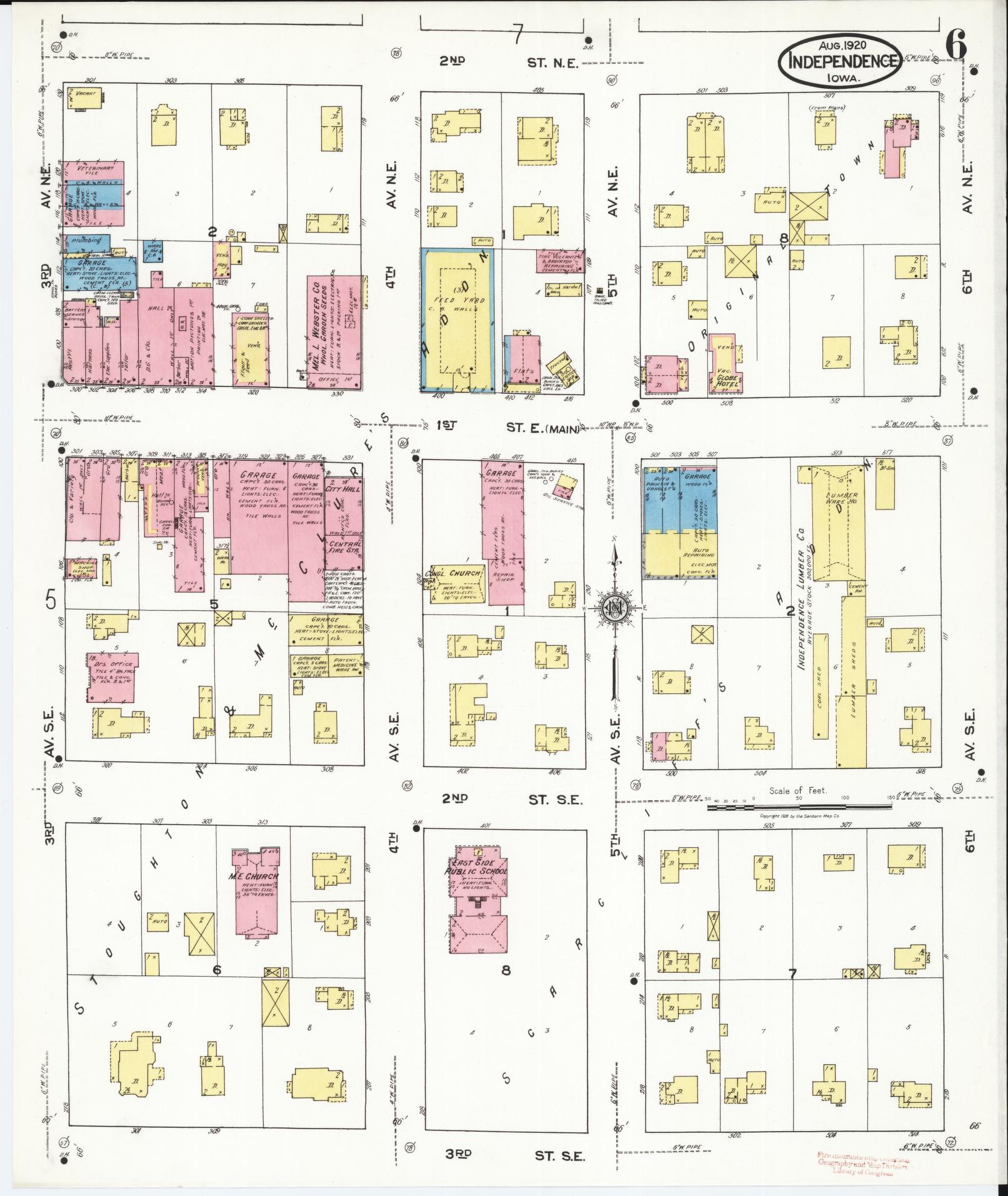 Sanborn Fire Insurance Map from Independence, Buchanan County, Iowa (1920), Sheet #0006 - Historic Sanborn Fire Insurance Map Print, vintage old map wall art