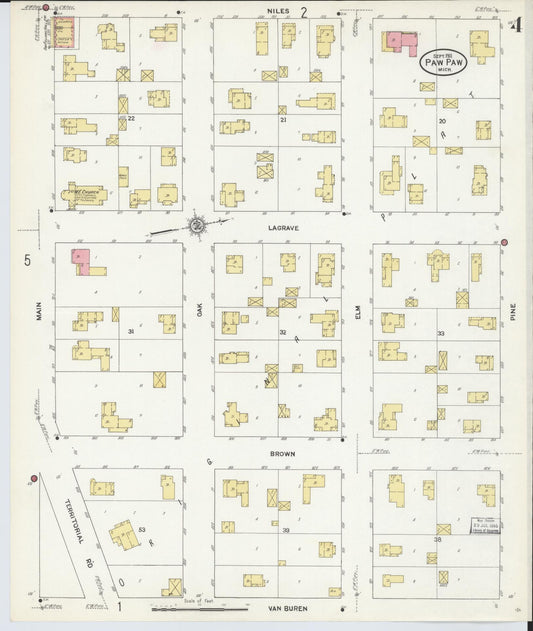 Sanborn Fire Insurance Map from Paw Paw, Van Buren County, Michigan (1911), Sheet #0004 - Historic Sanborn Fire Insurance Map Print, vintage old map wall art, antique decor, genealogy gift, Michigan Michigan map