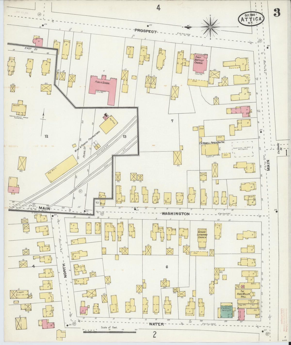 Sanborn Fire Insurance Map from Attica, Wyoming County, New York (1904), Sheet #0003 - Historic Sanborn Fire Insurance Map Print, vintage old map wall art, antique decor, genealogy gift, Attica Wyoming map