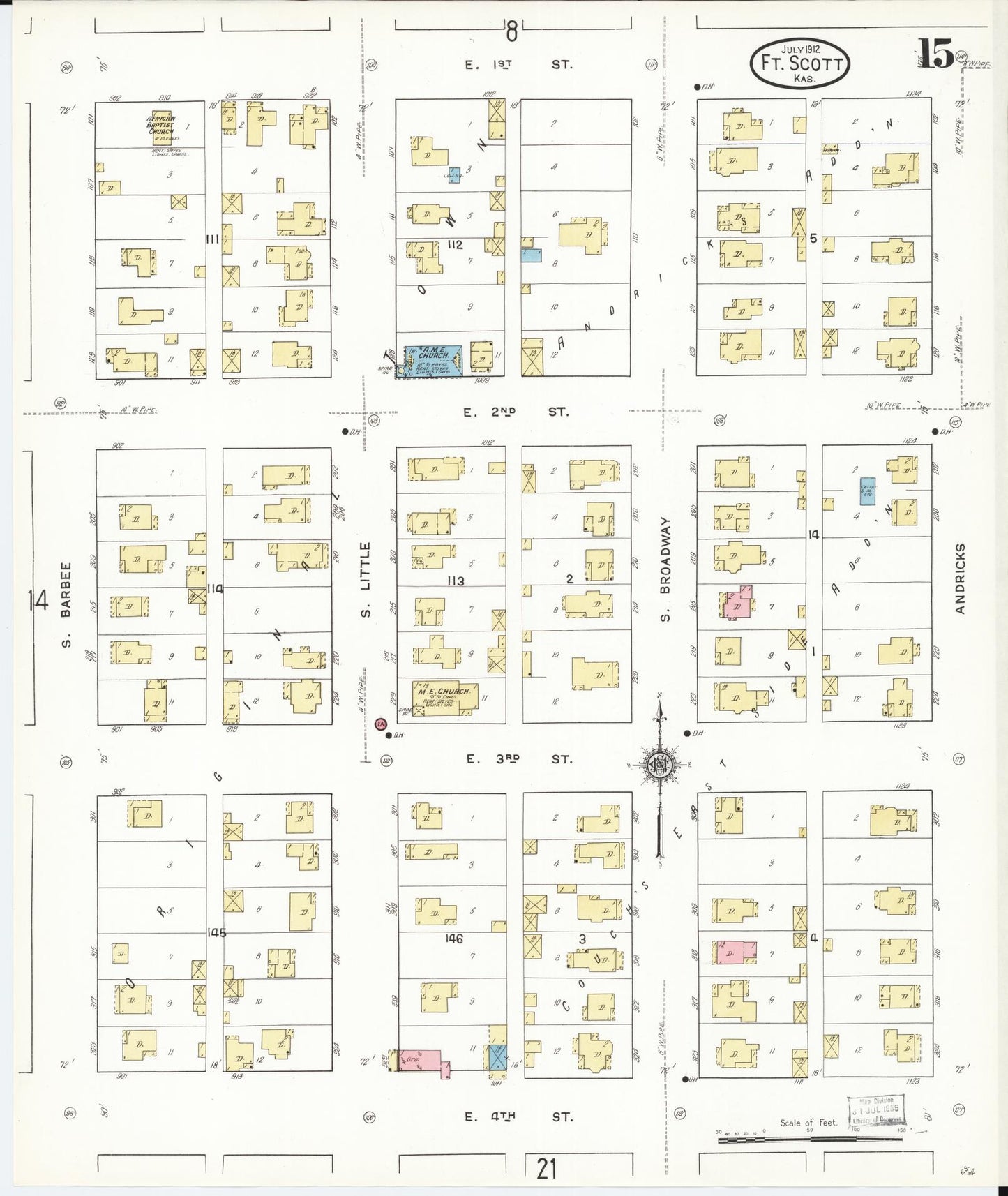 Sanborn Fire Insurance Map from Fort Scott, Bourbon County, Kansas (1912), Sheet #0015 - Complete Map Set gallery image, historic Sanborn map, vintage wall art, Kansas Kansas