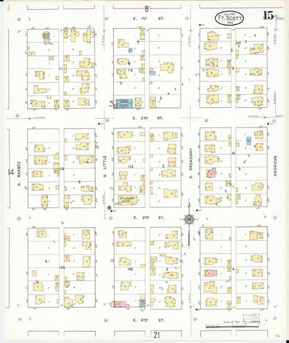 Sanborn Fire Insurance Map from Fort Scott, Bourbon County, Kansas (1912), Sheet #0015 - Complete Map Set gallery image, historic Sanborn map, vintage wall art, Kansas Kansas