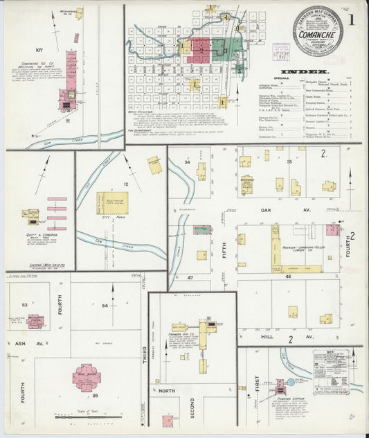 Sanborn Fire Insurance Map from Comanche, Stephens County, Oklahoma (1908), Sheet #0001 - Historic Sanborn Fire Insurance Map Print, vintage old map wall art, antique decor, genealogy gift, Oklahoma Oklahoma map