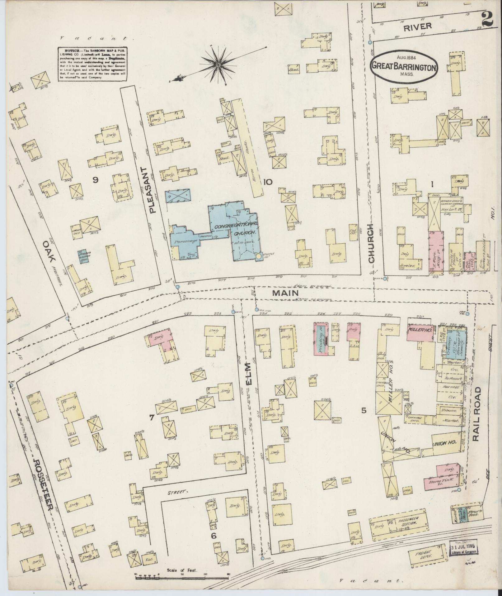 Sanborn Fire Insurance Map from Great Barrington, Berkshire County, Massachusetts (1884), Sheet #0002 - Complete Map Set gallery image, historic Sanborn map, vintage wall art, Massachusetts Massachusetts