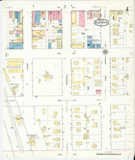 Sanborn Fire Insurance Map from Rock Rapids, Lyon County, Iowa (1913), Sheet #0004 - Historic Sanborn Fire Insurance Map Print, vintage old map wall art