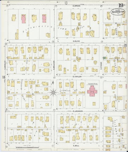 Sanborn Fire Insurance Map from Bloomington, McLean County, Illinois (1901), Sheet #0019 - Complete Map Set gallery image, historic Sanborn map, vintage wall art, Illinois Illinois