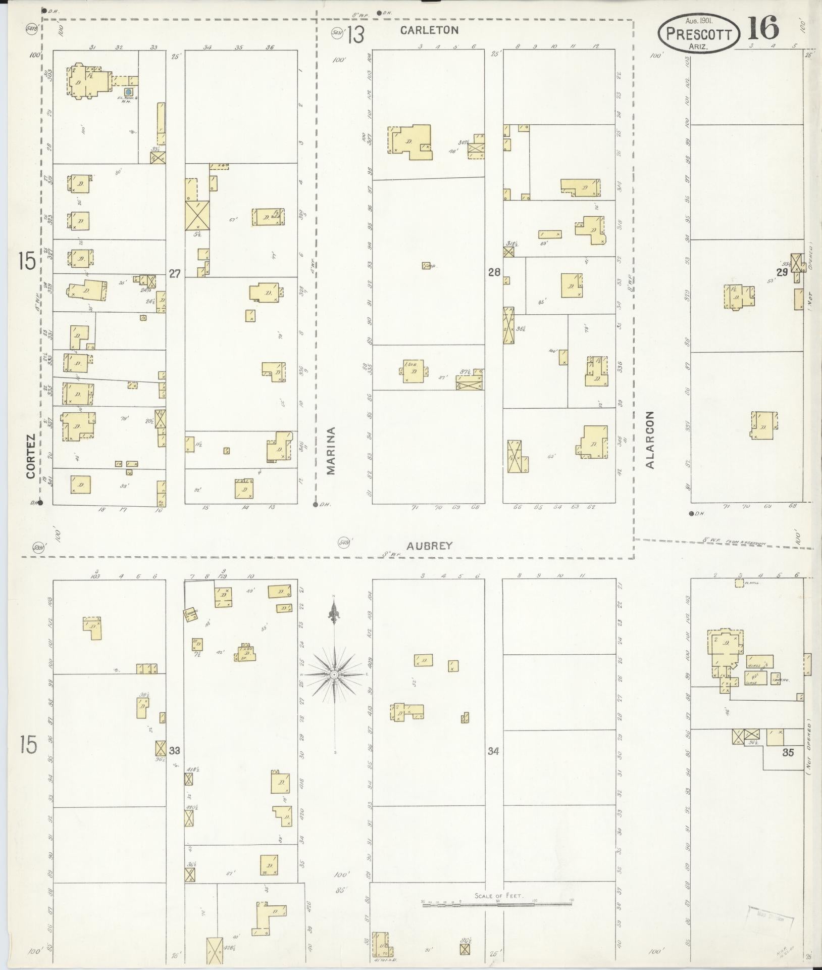 Sanborn Fire Insurance Map from Prescott, Yavapai County, Arizona (1901), Sheet #0016 - Complete Map Set gallery image, historic Sanborn map, vintage wall art, Arizona Arizona