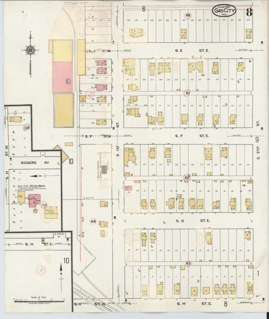 Sanborn Fire Insurance Map from Gas City, Grant County, Indiana (1932), Sheet #0008 - Historic Sanborn Fire Insurance Map Print, vintage old map wall art, antique decor, genealogy gift, Indiana Indiana map