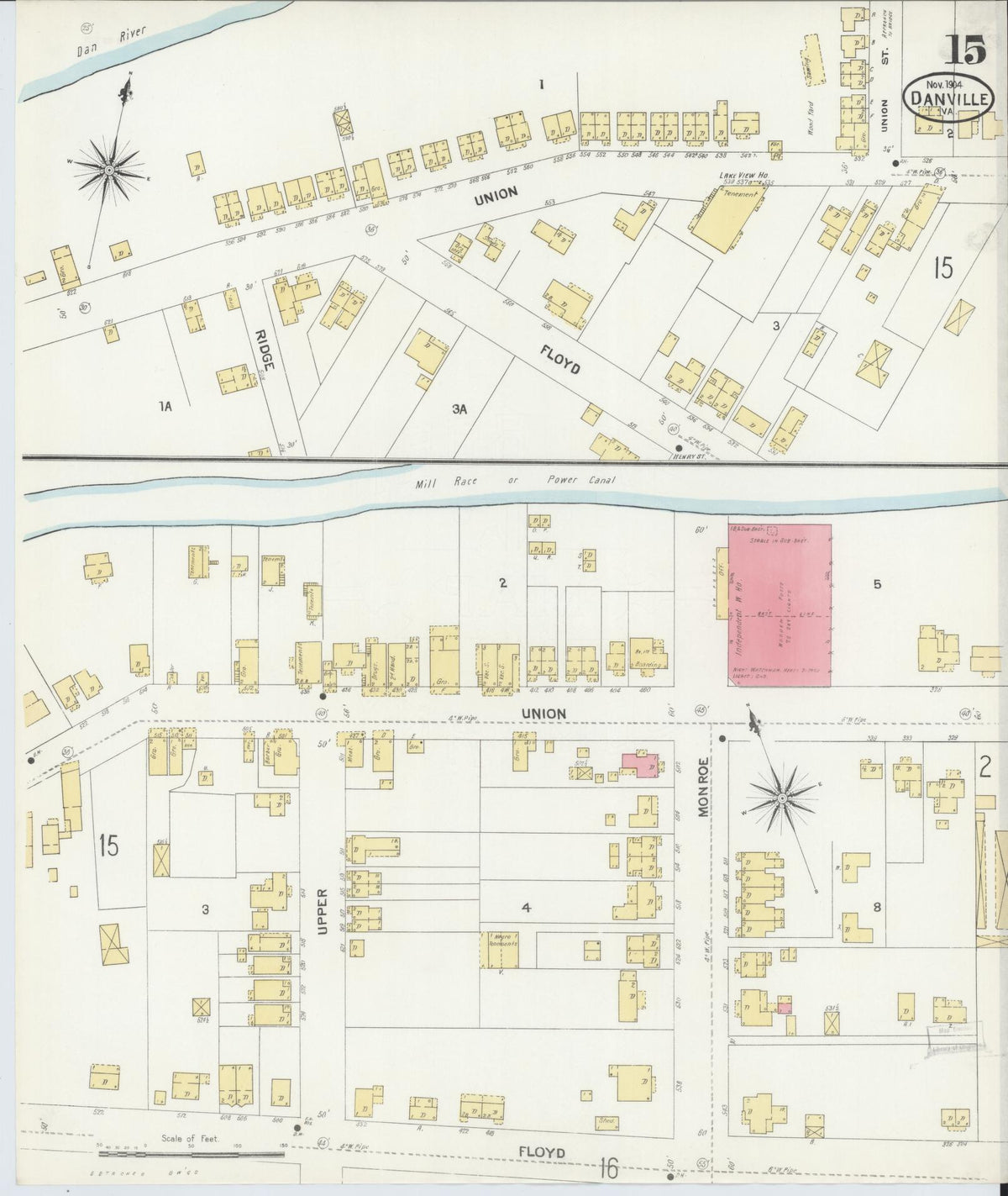Sanborn Fire Insurance Map from Danville, Independent Cities, Virginia (1904), Sheet #0015 - Complete Map Set gallery image, historic Sanborn map, vintage wall art, Virginia Virginia