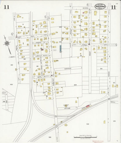 Sanborn Fire Insurance Map from Needham, Norfolk County, Massachusetts (1926), Sheet #0011 - Complete Map Set gallery image, historic Sanborn map, vintage wall art, Massachusetts Massachusetts