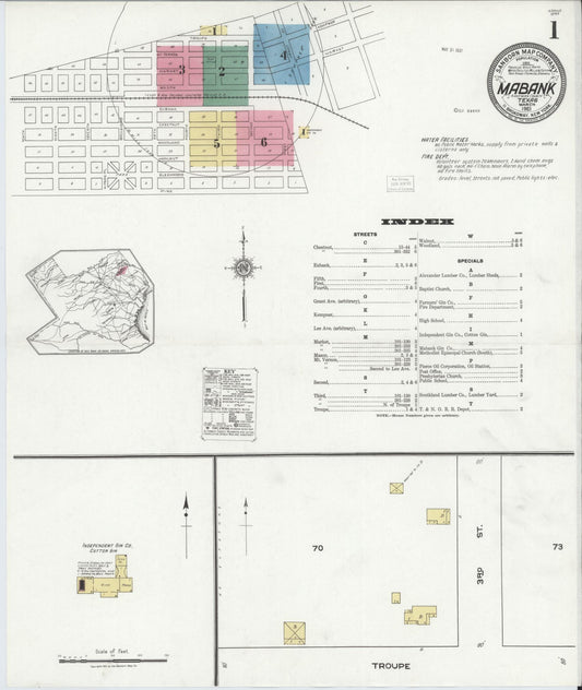 Sanborn Fire Insurance Map from Mabank, Kaufman County, Texas (1921), Sheet #0001 - Historic Sanborn Fire Insurance Map Print, vintage old map wall art, antique decor, genealogy gift, Texas Texas map