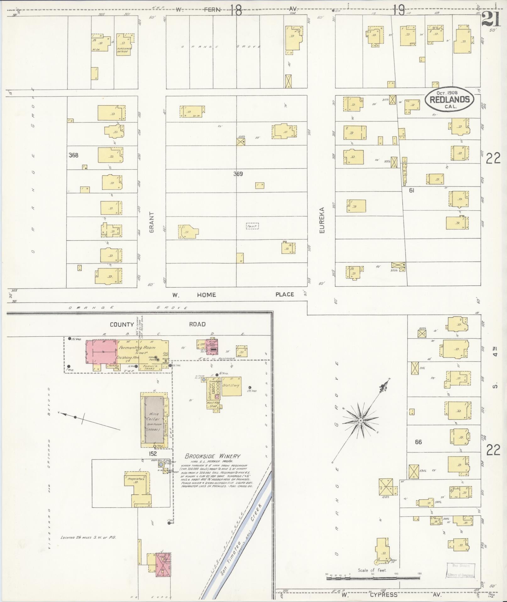 Sanborn Fire Insurance Map from Redlands, San Bernardino County, California (1908), Sheet #0021 - Complete Map Set gallery image, historic Sanborn map, vintage wall art, California California