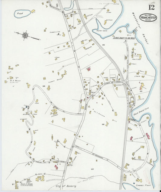 Sanborn Fire Insurance Map from Manchester, Essex County, Massachusetts (1921), Sheet #0012 - Historic Sanborn Fire Insurance Map Print, vintage old map wall art, antique decor, genealogy gift, Massachusetts Massachusetts map