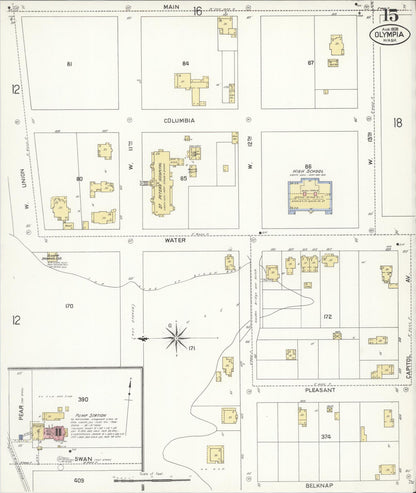 Sanborn Fire Insurance Map from Olympia, Thurston County, Washington (1908), Sheet #0015 - Complete Map Set gallery image, historic Sanborn map, vintage wall art, Washington Washington
