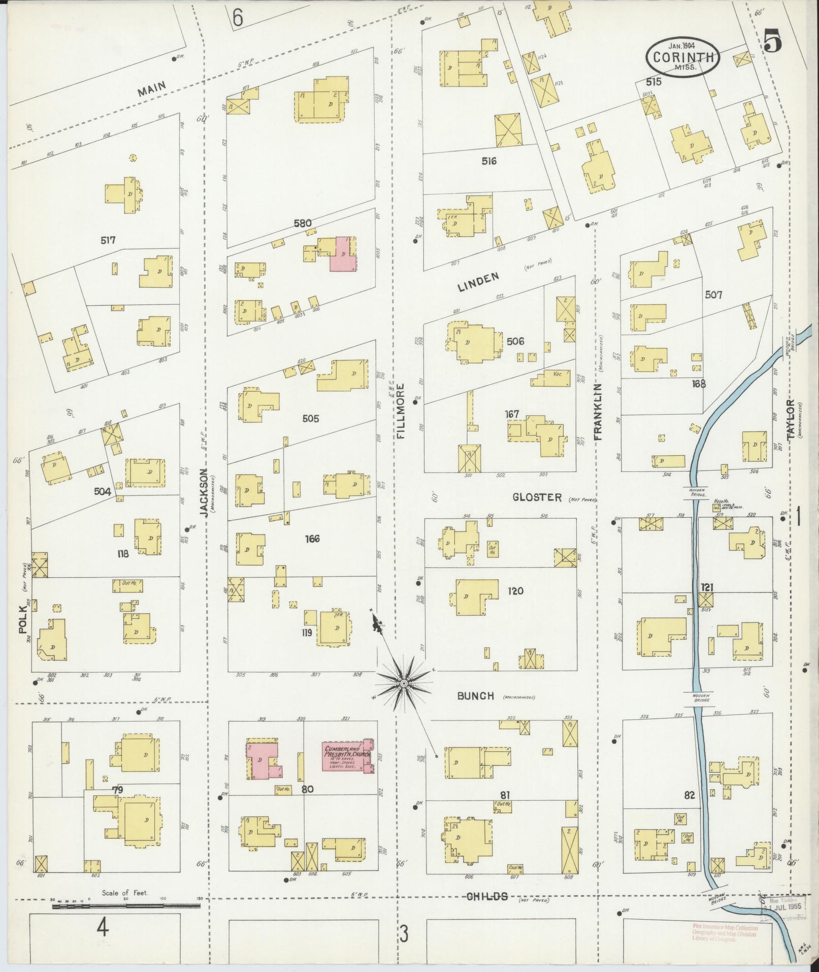 Sanborn Fire Insurance Map from Corinth, Alcorn County, Mississippi (1904), Sheet #0005 - Historic Sanborn Fire Insurance Map Print, vintage old map wall art, antique decor, genealogy gift, Mississippi Mississippi map