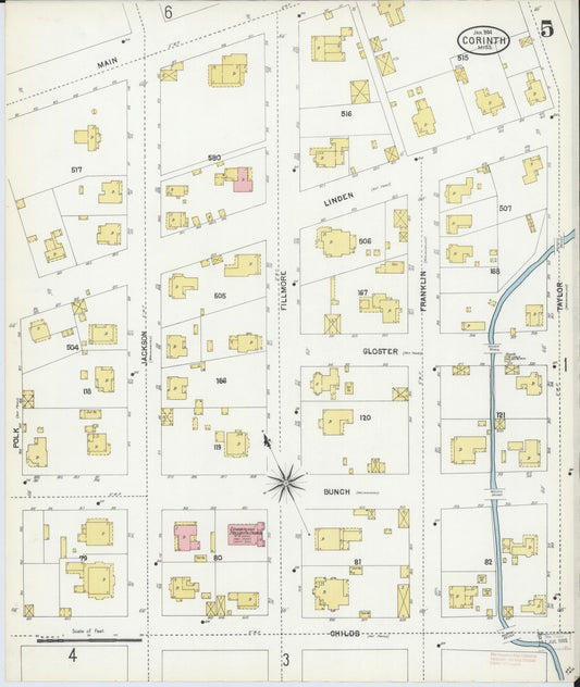 Sanborn Fire Insurance Map from Corinth, Alcorn County, Mississippi (1904), Sheet #0005 - Historic Sanborn Fire Insurance Map Print, vintage old map wall art, antique decor, genealogy gift, Mississippi Mississippi map