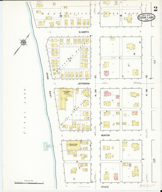 Sanborn Fire Insurance Map from Clear Lake, Cerro Gordo County, Iowa (1916), Sheet #0002 - Historic Sanborn Fire Insurance Map Print, vintage old map wall art