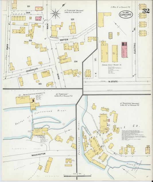 Sanborn Fire Insurance Map from Concord, Merrimack County, New Hampshire (1899), Sheet #0032 - Historic Sanborn Fire Insurance Map Print, vintage old map wall art, antique decor, genealogy gift, New Hampshire New Hampshire map