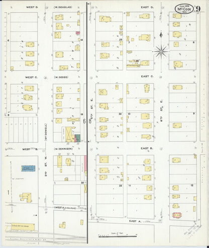 Sanborn Fire Insurance Map from Mccook, Red Willow County, Nebraska (1909), Sheet #0009 - Complete Map Set gallery image, historic Sanborn map, vintage wall art, Nebraska Nebraska