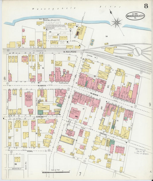 Sanborn Fire Insurance Map from Monongahela City, Washington County, Pennsylvania (1905), Sheet #0008 - Historic Sanborn Fire Insurance Map Print, vintage old map wall art, antique decor, genealogy gift, Pennsylvania Pennsylvania map
