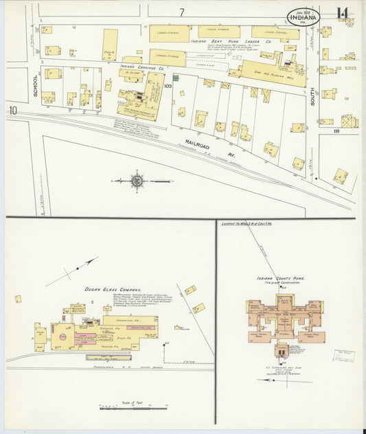 Sanborn Fire Insurance Map from Indiana, Indiana County, Pennsylvania (1910), Sheet #0014 - Historic Sanborn Fire Insurance Map Print, vintage old map wall art, antique decor, genealogy gift, Pennsylvania Pennsylvania map