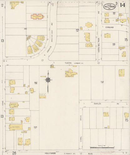 Sanborn Fire Insurance Map from Hollywood, Los Angeles County, California (1913), Sheet #0014 - Historic Sanborn Fire Insurance Map Print, vintage old map wall art, antique decor, genealogy gift, California California map