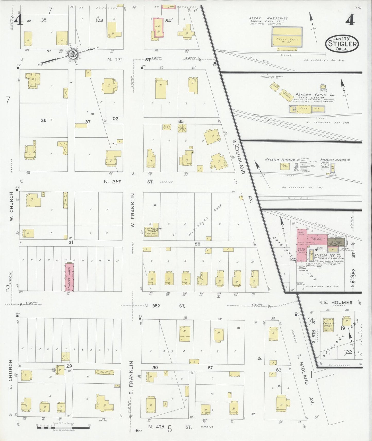 Sanborn Fire Insurance Map from Stigler, Haskell County, Oklahoma (1931), Sheet #0004 - Complete Map Set gallery image, historic Sanborn map, vintage wall art, Oklahoma Oklahoma