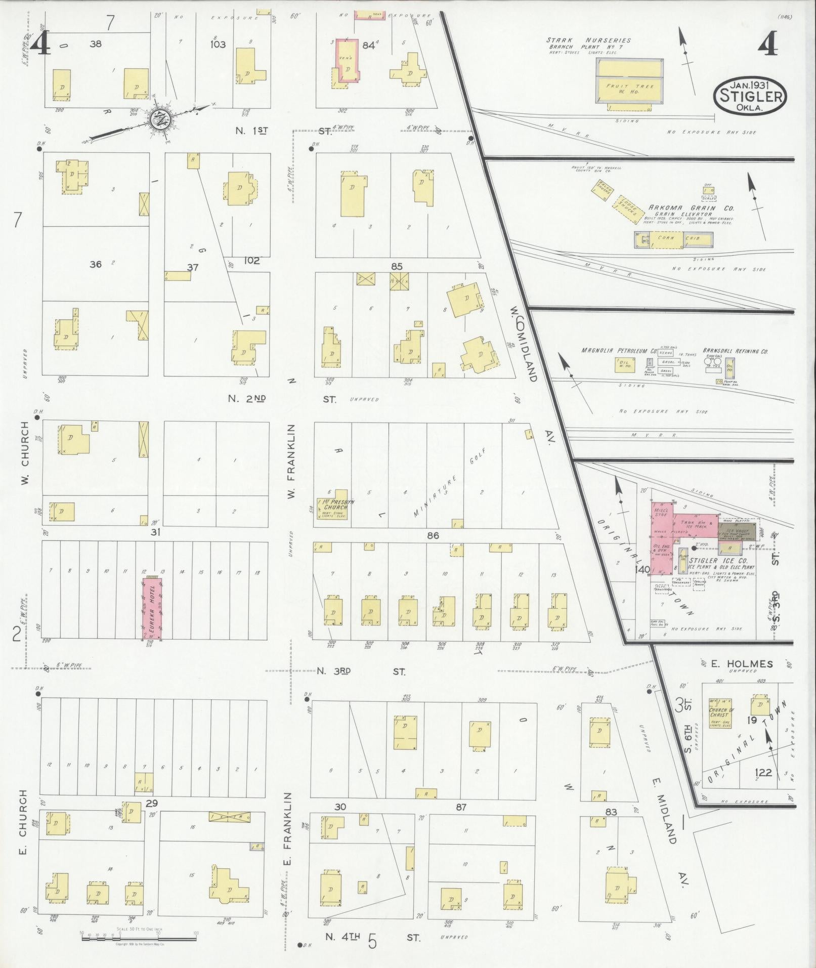 Sanborn Fire Insurance Map from Stigler, Haskell County, Oklahoma (1931), Sheet #0004 - Complete Map Set gallery image, historic Sanborn map, vintage wall art, Oklahoma Oklahoma