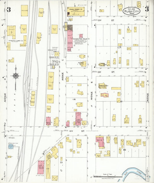 Sanborn Fire Insurance Map from Rush City, Chisago County, Minnesota (1923), Sheet #0003 - Historic Sanborn Fire Insurance Map Print, vintage old map wall art, antique decor, genealogy gift, Minnesota Minnesota map