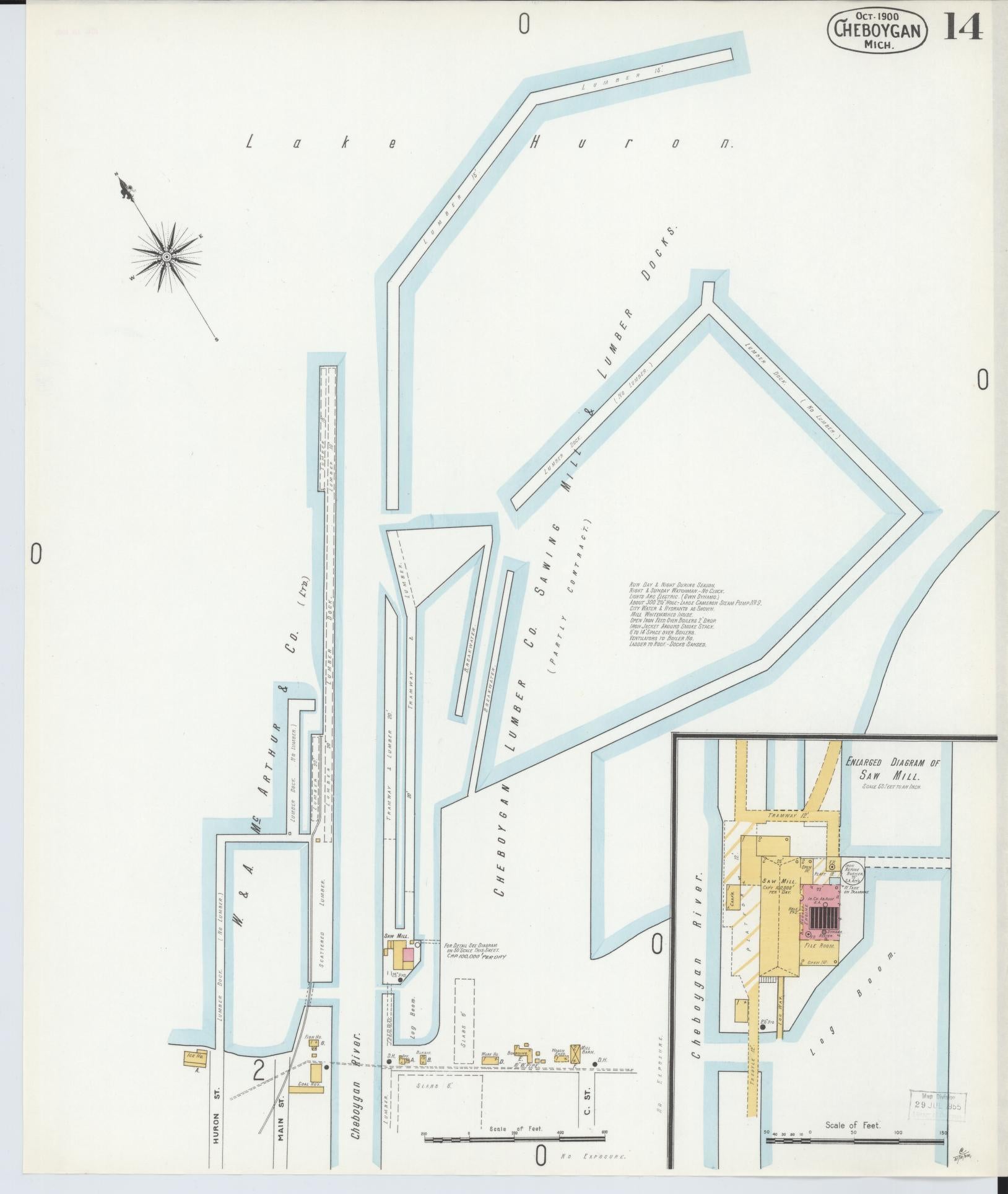 Sanborn Fire Insurance Map from Cheboygan, Cheboygan County, Michigan (1900), Sheet #0014 - Complete Map Set gallery image, historic Sanborn map, vintage wall art, Michigan Michigan