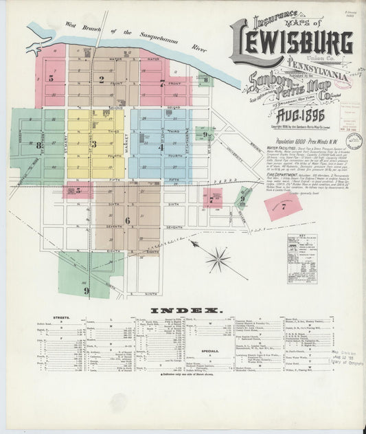 Sanborn Fire Insurance Map from Lewisburg, Union County, Pennsylvania (1896), Sheet #0001 - Historic Sanborn Fire Insurance Map Print, vintage old map wall art, antique decor, genealogy gift, Pennsylvania Pennsylvania map