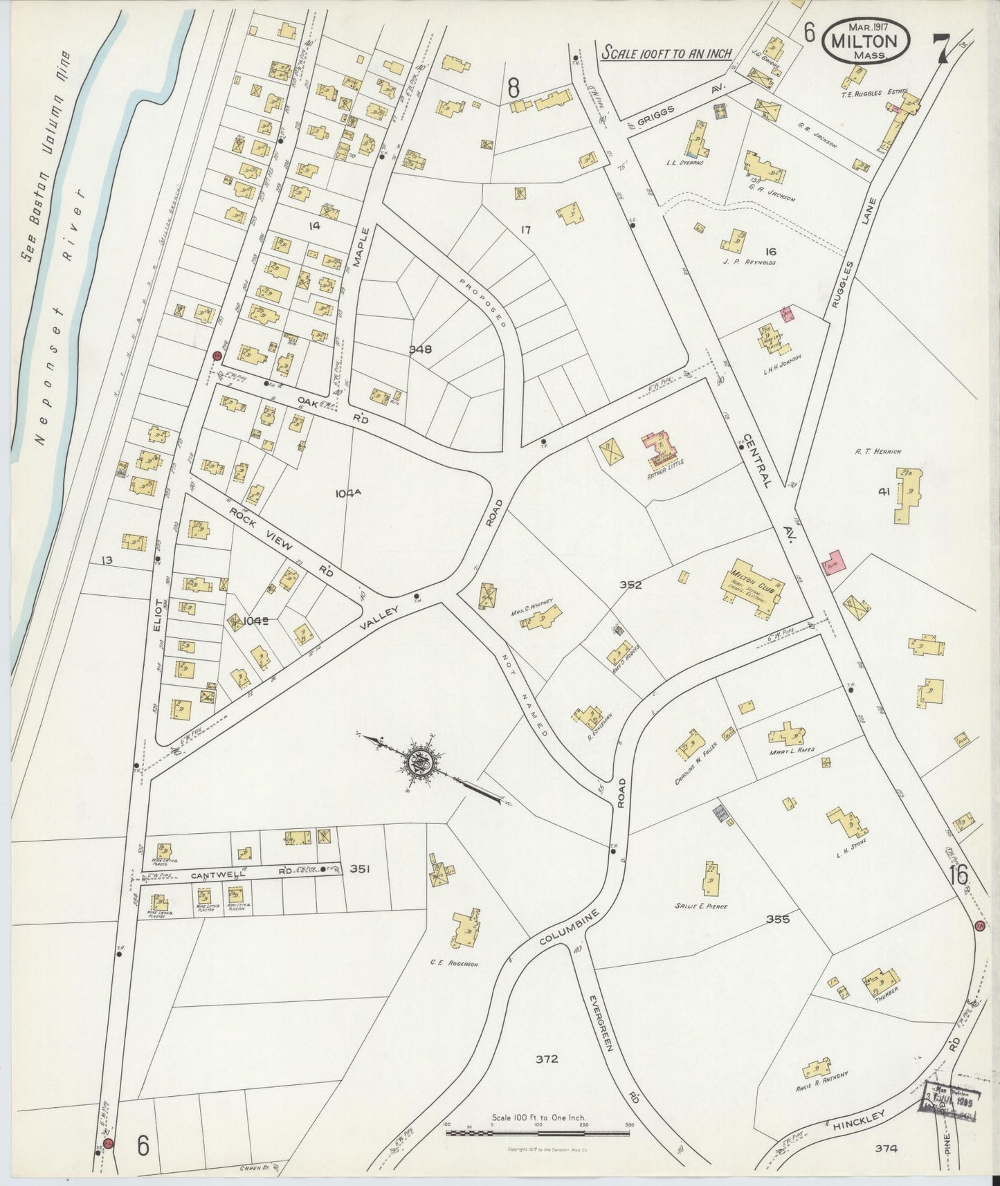 Sanborn Fire Insurance Map from Milton, Norfolk County, Massachusetts (1917), Sheet #0007 - Complete Map Set gallery image, historic Sanborn map, vintage wall art, Massachusetts Massachusetts
