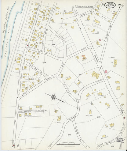 Sanborn Fire Insurance Map from Milton, Norfolk County, Massachusetts (1917), Sheet #0007 - Complete Map Set gallery image, historic Sanborn map, vintage wall art, Massachusetts Massachusetts