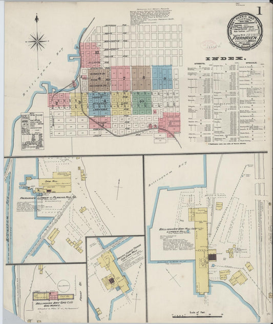 Sanborn Fire Insurance Map from Fairhaven [see also Bellingham and Sehome], Whatcom County, Washington (1891), Sheet #0001 - Historic Sanborn Fire Insurance Map Print, vintage old map wall art, antique decor, genealogy gift, Washington Washington map