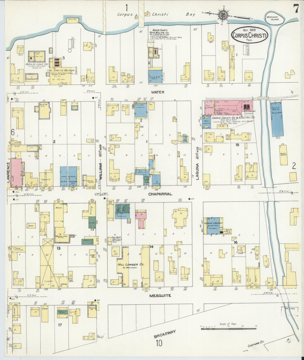 Sanborn Fire Insurance Map from Corpus Christi, Nueces County, Texas (1909), Sheet #0007 - Complete Map Set gallery image, historic Sanborn map, vintage wall art, Texas Texas