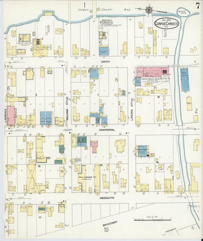 Sanborn Fire Insurance Map from Corpus Christi, Nueces County, Texas (1909), Sheet #0007 - Complete Map Set gallery image, historic Sanborn map, vintage wall art, Texas Texas