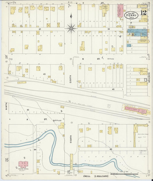 Sanborn Fire Insurance Map from Perry, Noble County, Oklahoma (1907), Sheet #0012 - Historic Sanborn Fire Insurance Map Print, vintage old map wall art, antique decor, genealogy gift, Oklahoma Oklahoma map