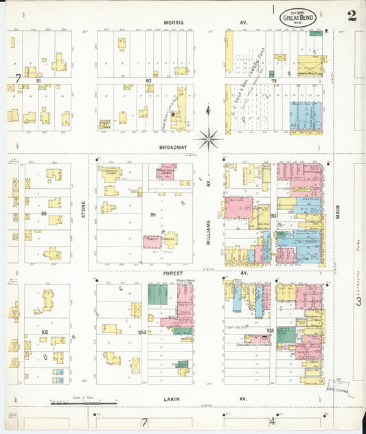Sanborn Fire Insurance Map from Great Bend, Barton County, Kansas (1899), Sheet #0002 - Historic Sanborn Fire Insurance Map Print, vintage old map wall art, antique decor, genealogy gift, Kansas Kansas map